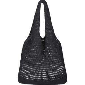 Women's Dark Black Shoulder Shopping Handbag Casual Travel Totes Fold Able Bags